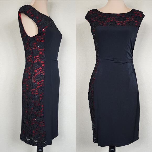 Red & Black Lace Bodycon Dress - Picture 2 of 10